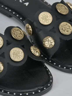 Online Ciabatta tacco 1 cm pelle Donna Ciabatte