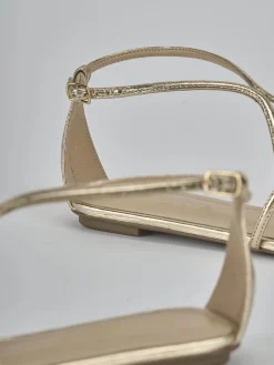 New Sandali tacco 1cm laminato Donna Sandali Tacco Basso