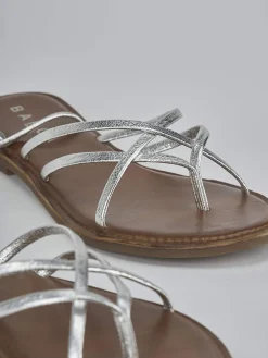 New Sandali tacco 1cm laminato Donna Sandali Tacco Basso