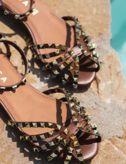 Outlet Sandali tacco 1cm pelle Donna Sandali Tacco Basso