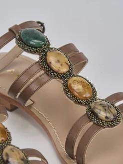 Hot Sandali tacco 1cm pelle testa Donna Sandali Tacco Basso