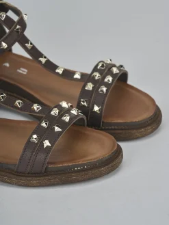 New Sandali tacco 1cm pelle testa Donna Sandali Tacco Basso