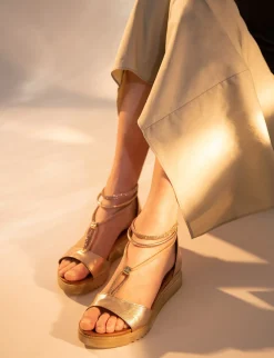 Discount Sandali zeppa tacco 3cm pelle Donna Sandali Zeppa