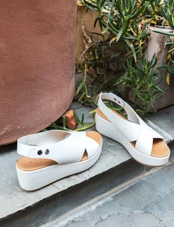 New Sandali zeppa tacco 7cm pelle Donna Sandali Zeppa