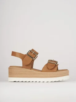 Sandali zeppa tacco 4cm pelle Donna Sandali Zeppa