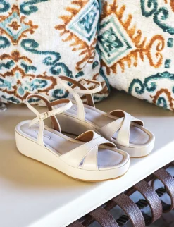 Clearance Sandali zeppa tacco 4cm pelle Donna Sandali Zeppa