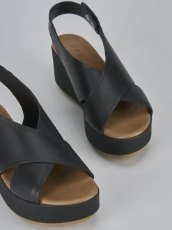 New Sandali zeppa tacco 6cm pelle Donna Sandali Zeppa