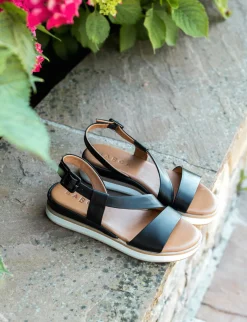 Discount Sandali zeppa tacco 4cm pelle Donna Sandali Zeppa