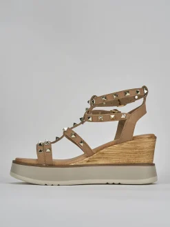 Sale Sandali zeppa tacco 8cm pelle Donna Sandali Zeppa
