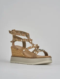 Sale Sandali zeppa tacco 8cm pelle Donna Sandali Zeppa