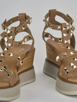 Sale Sandali zeppa tacco 8cm pelle Donna Sandali Zeppa