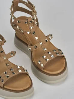 Sale Sandali zeppa tacco 8cm pelle Donna Sandali Zeppa