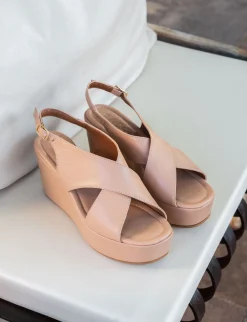 Outlet Sandali zeppa tacco 8cm pelle Donna Sandali Zeppa