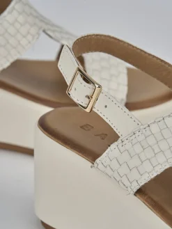 Clearance Sandali zeppa tacco 6cm pelle Donna Sandali Zeppa