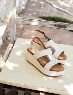 Clearance Sandali zeppa tacco 6cm pelle Donna Sandali Zeppa