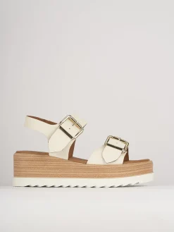 Sale Sandali zeppa tacco 4cm pelle Donna Sandali Zeppa