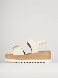 Sale Sandali zeppa tacco 4cm pelle Donna Sandali Zeppa