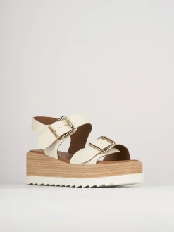 Sale Sandali zeppa tacco 4cm pelle Donna Sandali Zeppa