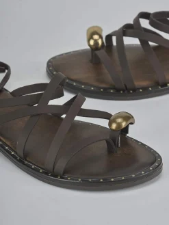 Outlet Sandalo tacco 1 cm testa pelle Donna Sandali Tacco Basso