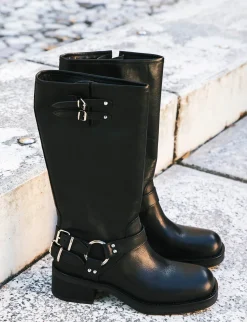 Stivale biker tacco 5 cm pelle Donna Stivali Tacco Basso