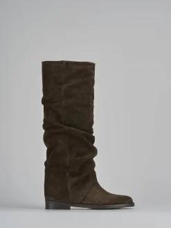 Clearance Stivale tacco 2 cm testa camoscio Donna Stivali Tacco Basso