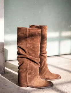 Clearance Stivale tacco 2 cm testa camoscio Donna Stivali Tacco Basso