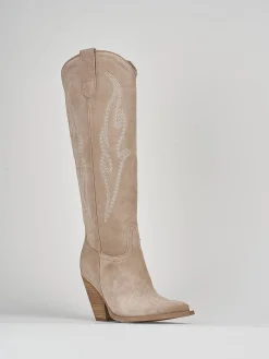 Clearance Stivale texano tacco 7 cm camoscio Donna Texani