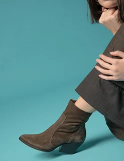 New Stivaletti tacco 7cm camoscio testa Donna Stivaletti Tacco Alto