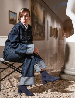 Stivaletti tacco 6cm camoscio Donna Stivaletti Tacco Alto