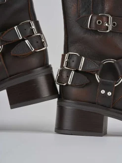 Discount Stivaletto biker tacco 4 cm testa pelle Donna Stivaletti Tacco Basso