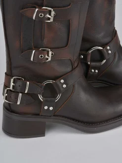 Discount Stivaletto biker tacco 4 cm testa pelle Donna Stivaletti Tacco Basso