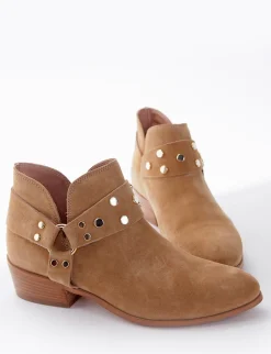 stivaletto stile texano tacco 3 cm cuoio Donna Texani