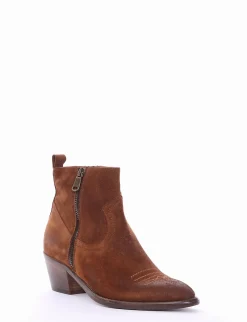 Discount Stivaletto texano tacco 5cm cuoio Donna Texani