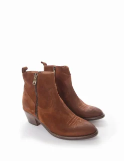 Discount Stivaletto texano tacco 5cm cuoio Donna Texani