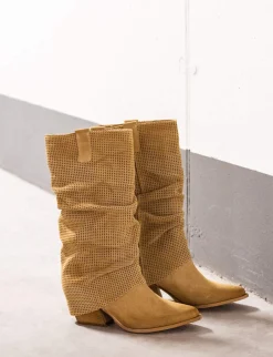 Sale Stivali tacco 7cm camoscio Donna Stivali Tacco Alto