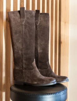 Clearance Stivali tacco 4cm camoscio testa Donna Stivali Tacco Basso