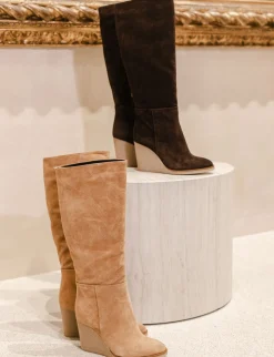 Clearance Stivali tacco 8cm camoscio testa Donna Stivali Tacco Alto