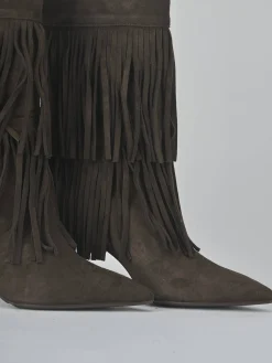 Clearance Stivali tacco 7cm camoscio testa Donna Stivali Tacco Alto