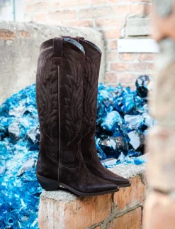 Outlet Stivali tacco 7cm camoscio testa Donna Stivali Tacco Alto