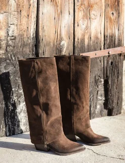 Outlet Stivali tacco 7cm camoscio testa Donna Stivali Tacco Alto