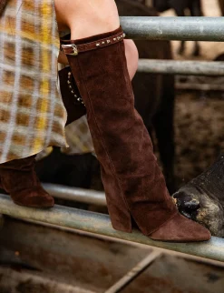 Online Stivali tacco 10cm camoscio testa Donna Stivali Tacco Alto