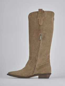 New Stivali tacco 2cm camoscio Donna Stivali Tacco Basso