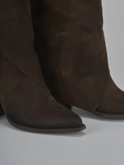 Sale Stivali tacco 8cm camoscio testa Donna Stivali Tacco Alto