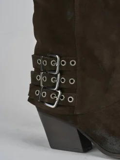 Outlet Stivali tacco 7cm camoscio testa Donna Stivali Tacco Alto