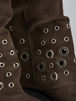 Outlet Stivali tacco 1cm camoscio testa Donna Stivali Tacco Basso