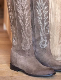 Online Stivali tacco 2cm camoscio Donna Stivali Tacco Basso