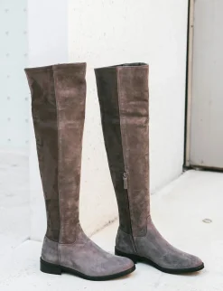 Hot Stivali tacco 2cm camoscio Donna Stivali Tacco Basso