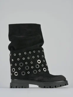 Hot Stivali tacco 1cm camoscio Donna Stivali Tacco Basso