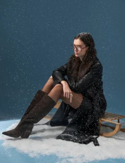 Clearance Stivali tacco 8cm camoscio testa Donna Stivali Tacco Alto