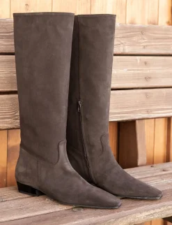 Sale Stivali tacco 3cm camoscio testa Donna Stivali Tacco Basso